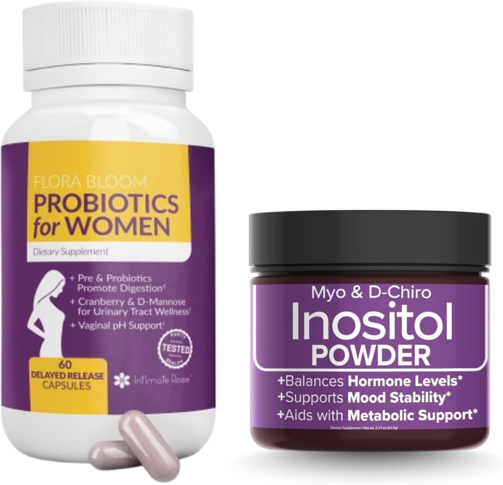 Ahorre 10% en Women's Health & Wellness Bundle – Probióticos Vaginales completos + Myo & D-Chiro Inositol Powder para Equilibrio Hormonal, Gut y Apoyo urinario
