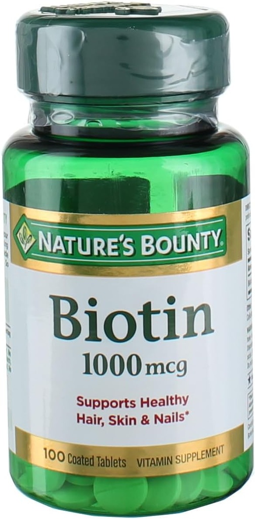 Nature's Bounty Energy Health Biotin Coated Tablets, 1000 mcg, 100 Ct (1 Pack)