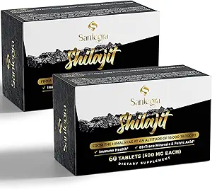 30,000 MG Shilajit Tablets, 100% Shilajit Pure Tablets for Women &amp; Men, Himalayan Organic, Fulvic Acid &amp; 85+ Trace Minerals, Resin Supplement for Energy and Immune System, 120 Counts