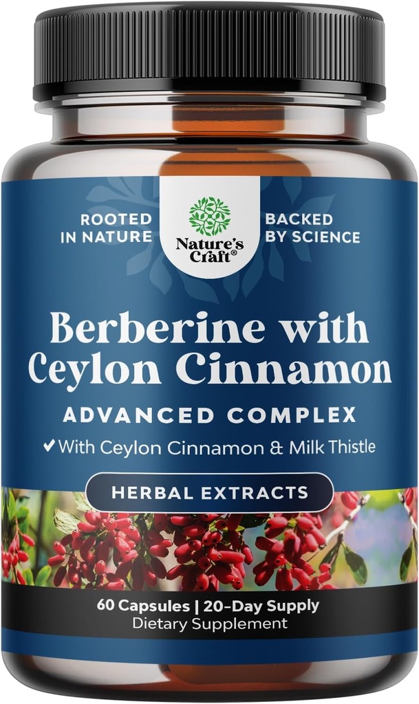 Balancing Berberine Plus 1200mg Por Serving Complex - Antioxidant Berberine with Ceylon Cinnamon Capsules Plus Silymarin Milk Thistle Extract - Active PK for Heart Health and Sugar Support 60 cápsulas