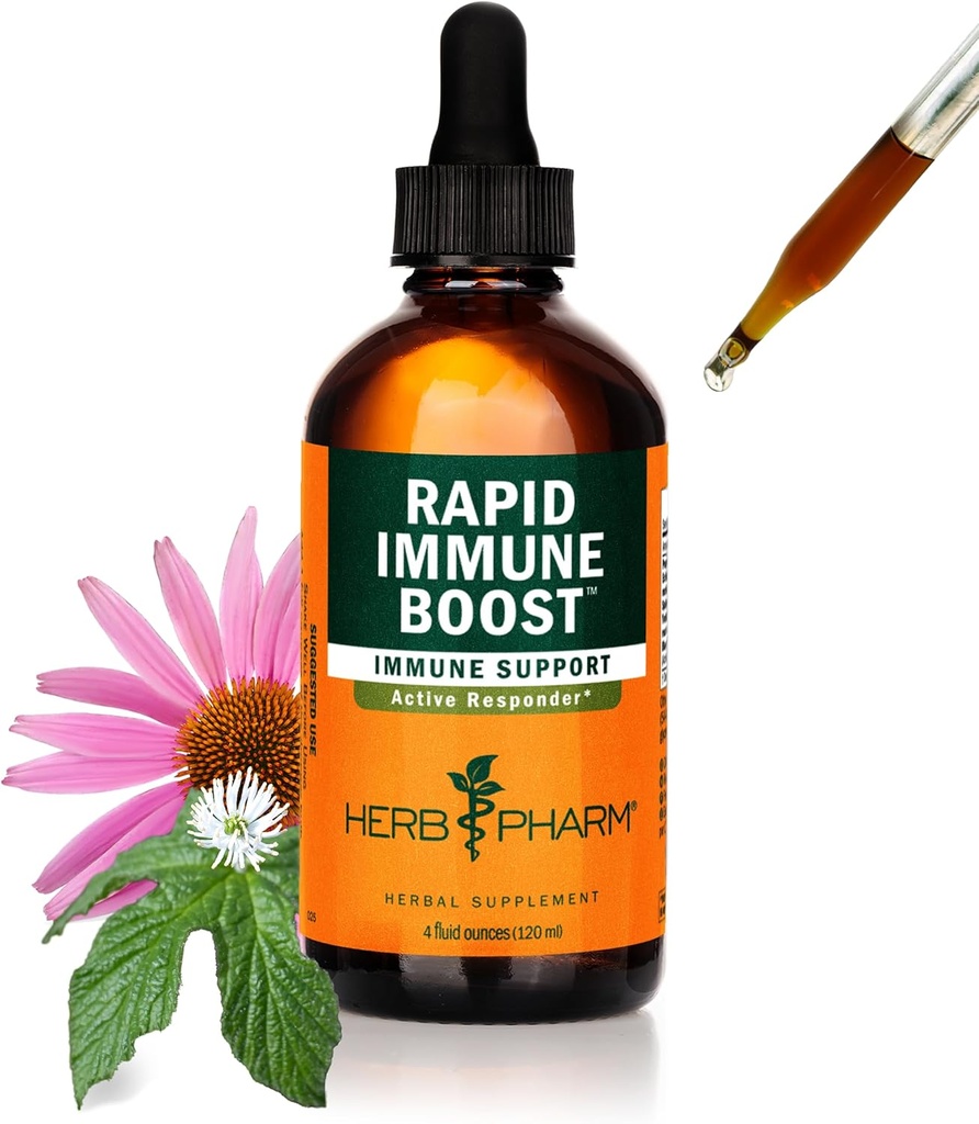 Herb Pharm Organic Rapid Immune Boost: Fast-Absorbing Tincture for Adults, Echinacea Tincture with Goldenseal, Ginger Extract " Elderberry, Immune Support Suplemento " Wellness Aid, 4 Oz
