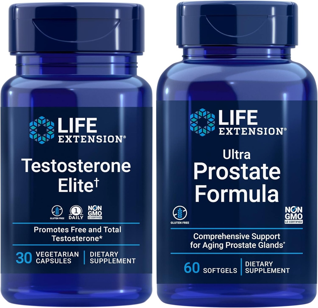 Extensión de la vida Testosterona Elite, 30 cápsulas vegetarianas ← Ultra Prostate Fórmula, 60 softgels ← Prostat saludable, Testosterone Production Support, Suplementos para hombres