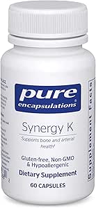Encapsulaciones puras Synergy K - with Vitamin K1, K2 & D3 - Supports Bones, Blood Vessels, Vascular Elasticity & Calcium Utilization* - Incluye Cholecalciferol - Gluten Free " Non-GMO - 60 cápsulas