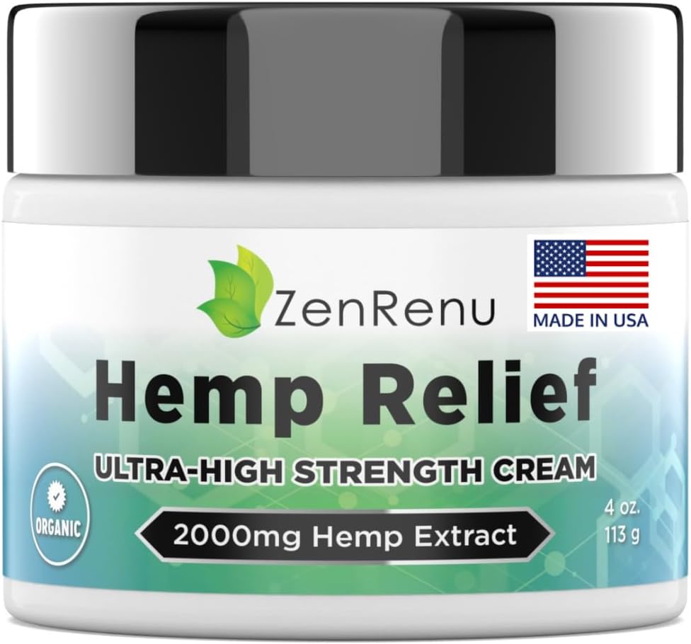Hemp Cream Maximum Strength - Menthol Rub with Hemp Oil, Arnica, Lavender, Aloe Vera, Kava Kava, " Camphor - Natural Hemp Muscle Rub Cream for Skin, Muscles & Joints - ZenRenu, 4 oz