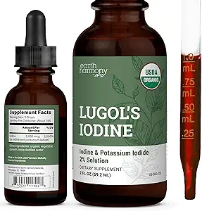Ioduro de Lugol ecológico, yodo y Potasio 2% Solución 3000 mcg - Suplemento líquido gotas para soporte tiroideo para hombres, Metabolismo Salud, Detox Boost - No GMO, 395 Servimientos (2 Oz)
