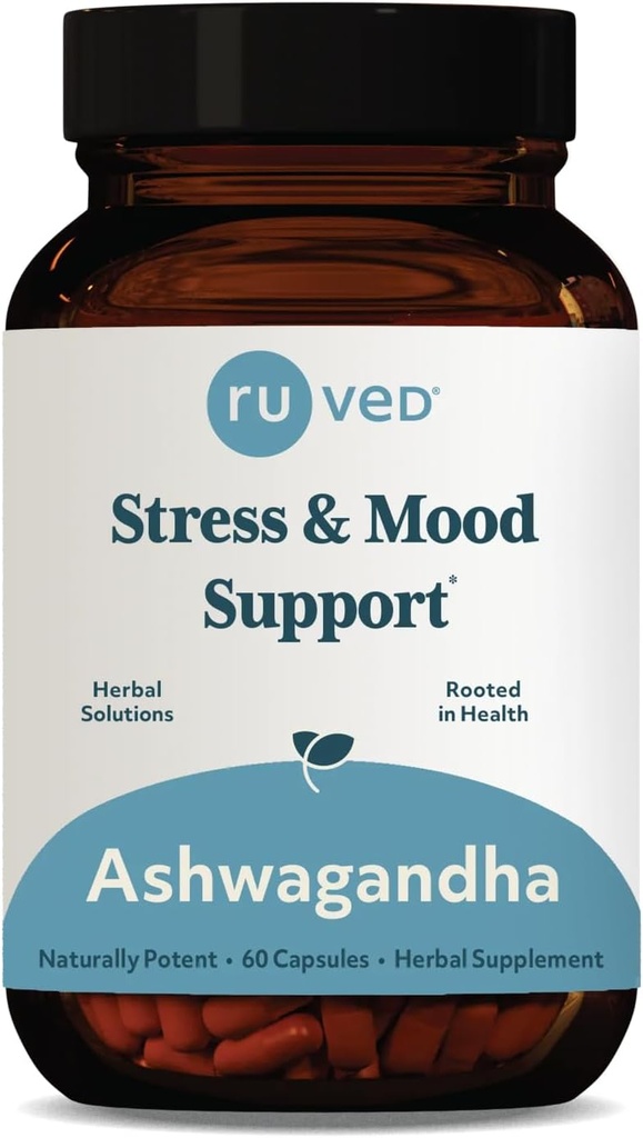 ruda Ashwagandha Capsules - Orgánica Ashwagandha Root Extracto Suplemento para Hombres &amp; Mujeres, 500 mg Por Pill para la Salud Adrenal y Bienestar general - 60 Caplets Vegetarianos (1 Conde)
