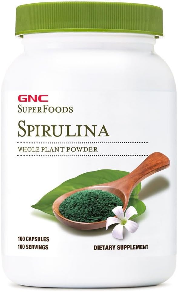 SuperFoods GNC Spirulina Capsules enteros de polvo vegetal, 100 cápsulas, 100 servidos
