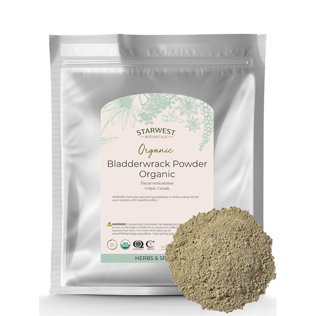 Starwest Botanicals Dried Bladderwrack Organic Powder - Natural Seaweed Herb, Fuente de Iodine, Potassium, Zinc, Calcio, Vitaminas A &amp; C, Certified Kosher, Non-GMO - Bulk 1 lb Bag