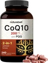 NatureBell CoQ10 200mg con PQQ, 240 cápsulas vegetales ← Stable High Absorption Form – Antioxidant Support for Heart, & Energy Health – Extra Strength Coenzyme Q10 Suplemento