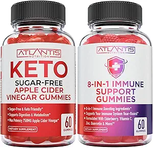 Atlantis Nutrition 8-in-1 Immune Support 60 Gummies + Azúcar Free Keto Apple Cider Vinegar 60 Gummies