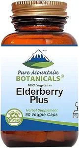 Botánicos de Montaña Pura Suplemento de Elderberry - Vegan Kosher Capsules con 750mg Elderberry orgánico y 200mg Elderflower