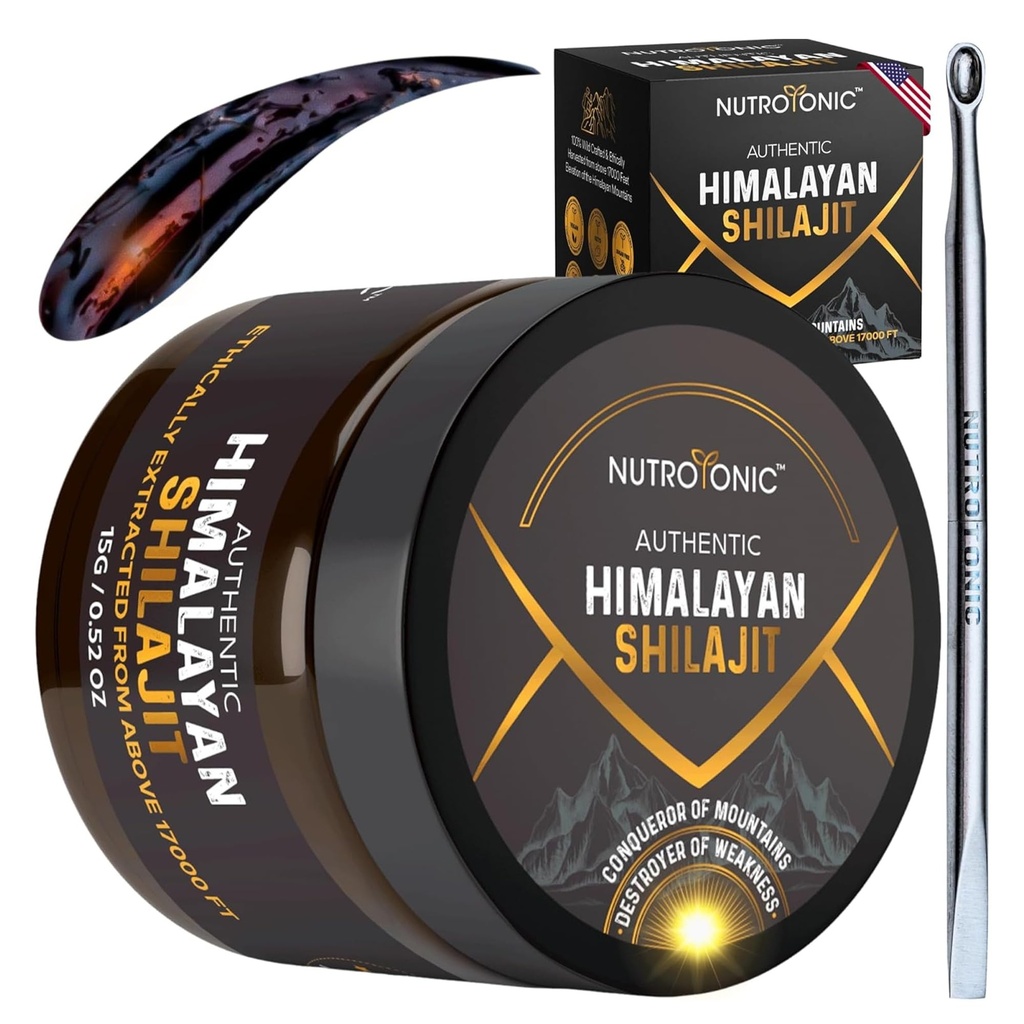 NutroTonic® Authentic Himalayan Shilajit | Most Potent 60 Days Sundried - 40X Nano Filtered Pure Himalayan Shilajit Resin | Ethically Wild Crafted +17000 FT | Premium Quality Guaranteed - 60 Servings