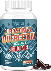 Liposomal Quercetin Phytosome, Quercetin with Bromelain, Zinc & Vitamin C, Bioactive Phytosome Complex, 20X Higher Absorption - 60 Softgels