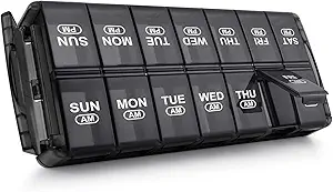 Sukuos Organizador semanal de píldoras 7 días 2 veces al día, Quick Fill Daily Pill Box (AM PM), Extra Large Pill Cases for Vitamin/Fish Oil/Supplements, Arthritis Friendly, Easy to Clean