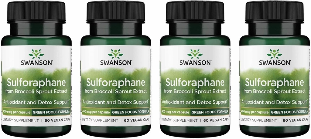 Swanson Sulforaphane - Broccoli Sprout Extract Supporting Cellular, GI Tract, and Liver Health - Natural Supplement Standardized to 0.4% Sulforaphane - (60 Veggie Capsules, 400mcg Cada uno) (4 Pack)