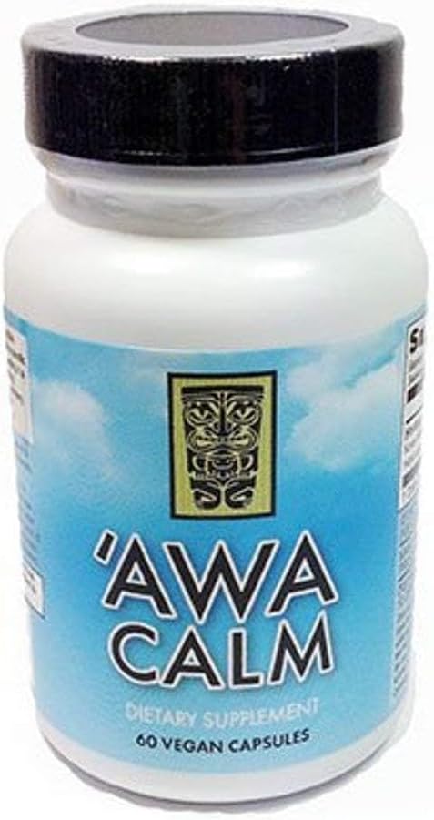 ‘Awa Calm Capsules - Kava-Based Herbal Suplemento con 30% Kavalatone, Calamus Root, Pasión Flor, Lemon Balm &amp; Hops (120 cápsulas)