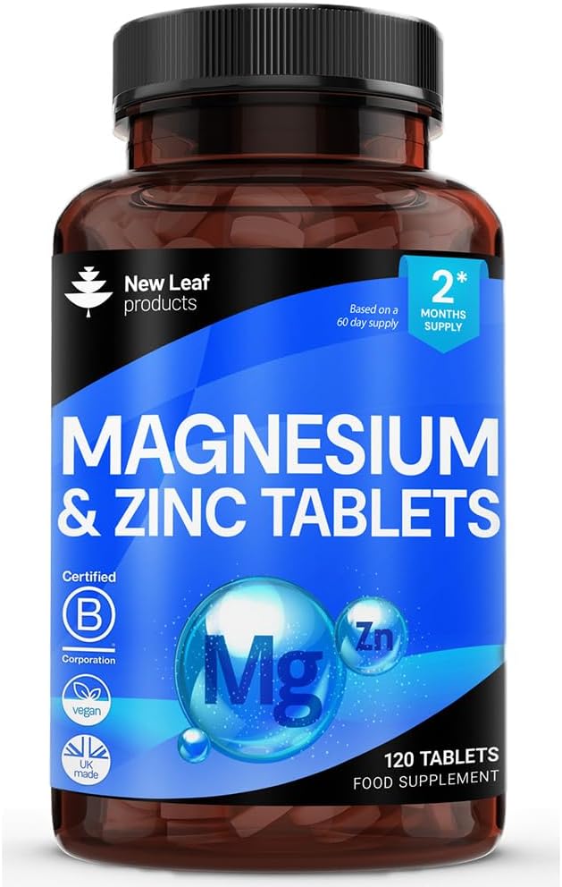 Suplemento de magnesio 500mg Magnesio y Zinc - Oxido de magnesio de alta absorbencia " Zinc - Huesos musculares " Función sana de la inmune - Vegano, no GMO, libre de gluten - 120 Tablas fáciles de absorber