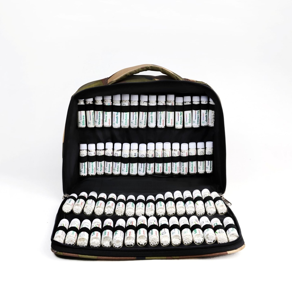 Homeopathy First Aid Kit for Emergencies at Home, Office with 60 Essential Remedies in Zip Case. Follows Dr.Banerji protocols