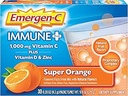 Emergen-C Immune+ 1000mg Vitamin C Powder, with Vitamin D, Zinc, Antioxidants and Electrolytes for Immunity, Immune Support Dietary Supplement, Super Orange Flavor - 30 Count/1 Month Supply