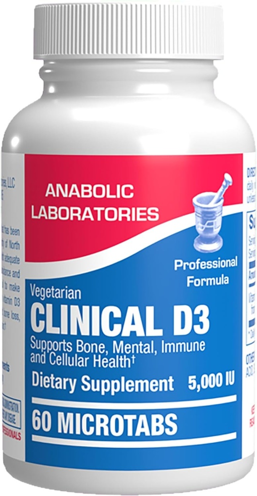 High Strength Vitamin D3 5000 UI - Suplemento de la Fórmula Clínica Vitamina D para Hombres y Mujeres para el Mérito de Huesos Mood y Soporte Inmunitario - Microtabs vegetarianos de alta absorción (60 Day Supply)
