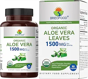 Brieofood Organic Aloe Vera 1500mg, 45 Servings, Vegetarian, Gluten Gratis, 90 Tablets Vegetarianos