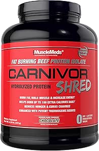 MuscleMeds Carnivor Shred Fat Burning Hydrolized Beef Protein Isolate, 0 Lactose, 0 Sugar, 0 Fat, Chocolate, 4.35 lbs