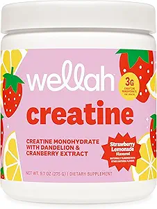 Wellah Creatine for Women (50 Servings, Strawberry Lemonade) - Monohidrato de crema con Dandelion &amp; Cranberry Extract