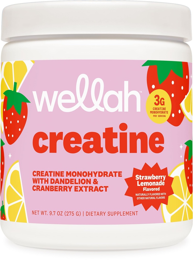 Wellah Creatine for Women (50 Servings, Strawberry Lemonade) - Monohidrato de crema con Dandelion &amp; Cranberry Extract