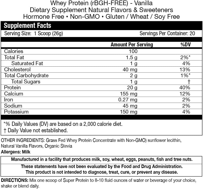 Fortifeye Super New Zealand Grass Fed Whey Protein Vanilla Flavor, 20 Servings, 1 Pack - Non-Denatured Organic Grass Fed Whey Protein Powder for Workout, Sports Nutrition &amp; Improve Immune System