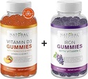 Natural BioScience Sugar Vitamina Gratuita D3 K2 Gummies 5000 UI & Iron Gummies with Vitamin C, Extra Strength, Immune Support, Bone Health, Heart Health, Energy Support, 60 vitaminas Gummy