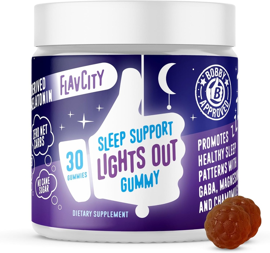 FlavCity Melatonin Sleep Gummies for Adults, Lights Out Gummy - Chewable Sleep Support Supplement with Plant-Based GABA, Magnesium " Chamomile for Deep " Restful Bedtime, 30-Day Supply