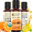 Las gotas de vitamina D orgánica para adultos y niños, sin azúcar. Fácil de usar 1.000 UI/Drop en aceite de MCT de coco. Max Absorption VIT D3 Suplemento. Gran sabor (Citrus)