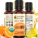 Las gotas de vitamina D orgánica para adultos y niños, sin azúcar. Fácil de usar 1.000 UI/Drop en aceite de MCT de coco. Max Absorption VIT D3 Suplemento. Gran sabor (Citrus)