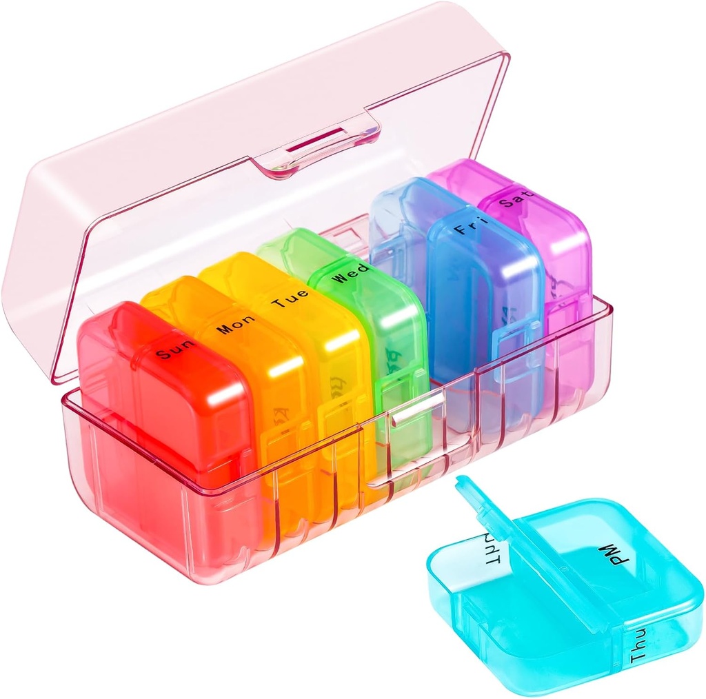 Zoksi Organizador semanal de píldoras 2 veces al día, Pink 7 Day Am Pm Pill Box, Daily Am Pm Pill Organizer 7 Day, Portable Vitamin Pill Case, Weekly Pill Box for Fish Oils, Vitamina, Suplemento