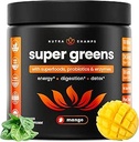 NutraChamps Super Greens Powder Premium Superfood ← 20+ Organic Green Veggie Whole Foods TEN Wheat Grass, Spirulina, Chlorella ANTE Antioxidante, Enzyme Digestivo &amp; Blends Probióticos (9.0 OZ, Mango)