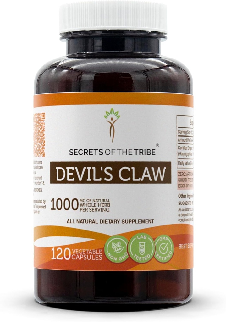 Secretos de la garra del diablo de la tribu 120 cápsulas, 1000 mg, garra del diablo (Harpagophytum Procumbens) Root seco (120 cápsulas)