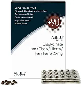 25mg. ABBLO Iron Bisglycinate es muy gentil en el estómago, y se puede llevar con alimentos y tabletas de calcio.