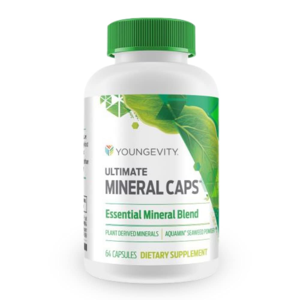Youngevity Ultimate Mineral CapsTM - 70+ Essential Full Spectrum Trace Minerals - Nutrient-Dense, derivado de Humic &amp; Aquamin Seaweed (64 cápsula)