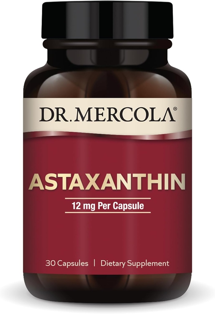 Dr. Mercola Astaxanthin, 30 Serviciones (30 cápsulas), Suplemento dietético, 12 mg por cápsula, proporciona energía antioxidante para la salud general, no GMO
