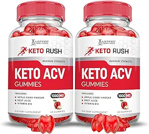Laboratorios justificados (2 Pack Keto Rush Keto ACV Gummies Advanced Formula 1000MG Powder B12 Vegan Non GMO 120 Gummys