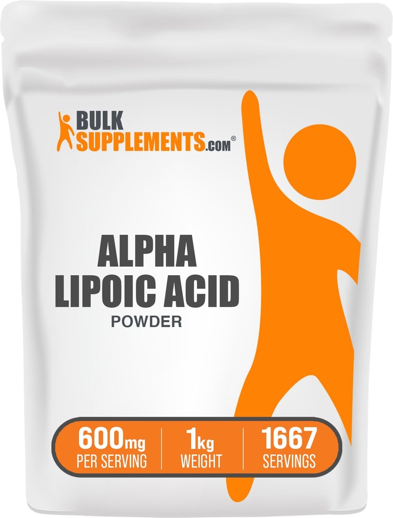 BulkSupplements.com Polvo de ácido lipoico alfa - Suplemento ALA, Suplemento antioxidante - Gluten Free, 600mg por ser, 1kg (2.2 lbs) (Pack of 1)