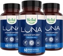 Naturales anidados Luna Melatonin Libre, No-Habit que forma Herbal Suplemento de sueño w / Mueble, Valerian, L-Theanine, 180 cápsulas veganos (60 cápsulas por botella)