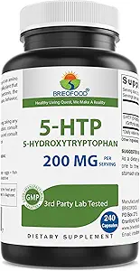 Brieofood 5-HTP 200mg por Serving - 240 cápsulas - 5-Hydroxytryptophan for Healthy Relaxation - 3rd Party Lab Tested