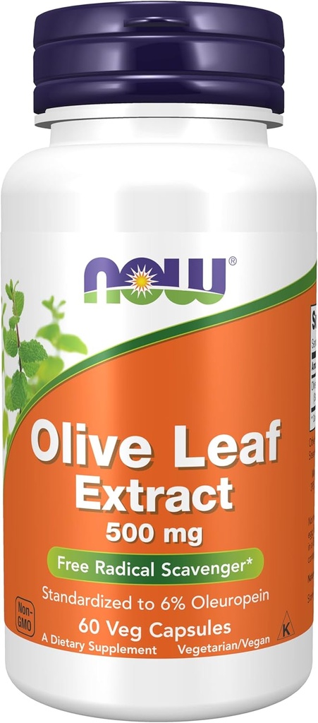 NOW Foods Supplements, Olive Leaf Extract 500 mg, Free Radical Scavenger*, 60 Veg Capsules