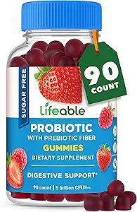 Probióticos gratuitos de azúcar con prebióticos Fiber – Gran Tasting Natural Flavor Gummy Suplemento – Keto Friendly Chewable – para Gut Health and Immune Support – para adultos, Hombre, Mujeres – 90 Gummies