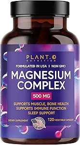 Planta.O Suplemento Premium de Magnesio [Oxido vegano " Citrato, 500 mg] Complejo de alta absorción para dormir, calma, relajante muscular, energía natural, cápsulas vegetarianas no GMO 120