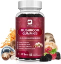 Mushroom Gummies, 20 en 1 Lions Mane Mushroom Complex Suplemento con Reishi, Chaga, Cordyceps &amp; More for Adult, Support for Brain, Focus, Cognitive & Immune Health, Vegan, Raspberry Flavor, 60 Conde
