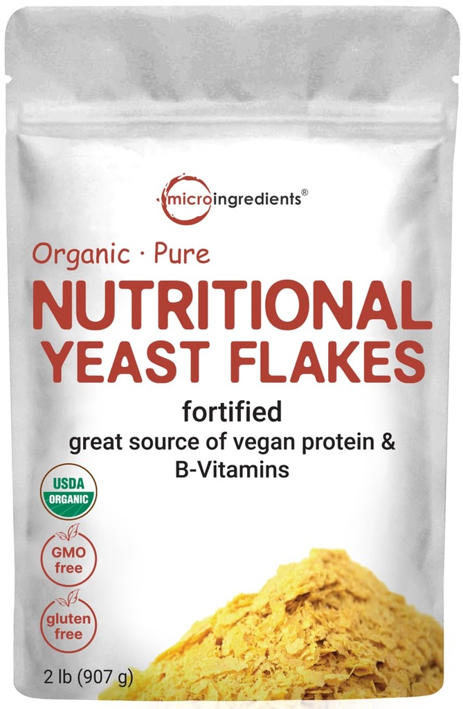 Micro Ingredientes Flakes de levaduras nutricionales fortificadas orgánicas, 2lb (32oz) tóxico Rich in Vegan Protein, B Vitaminas, " Beta-Glucans ← Keto Friendly, Dairy Free Cheese Substitute, Non-GMO, Gluten Free