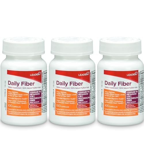 Leader Daily Psyllium Husk Powder Supplement, 3-in-1 Fiber for Health, Plant Based, 100% Natural 100 Capsules