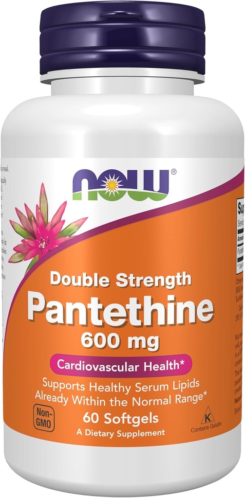 AHORA Alimentos Suplementos, Pantetina (Coenzima A Precursor) 600 mg, Doble Fuerza, Salud Cardiovascular*, 60 Softgels